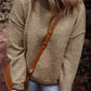 Pale Khaki Contrast Trim Mock Neck Drop Shoulder Sweater