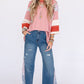 Fiery Red Pinstriped Color Block Patchwork Oversized Top