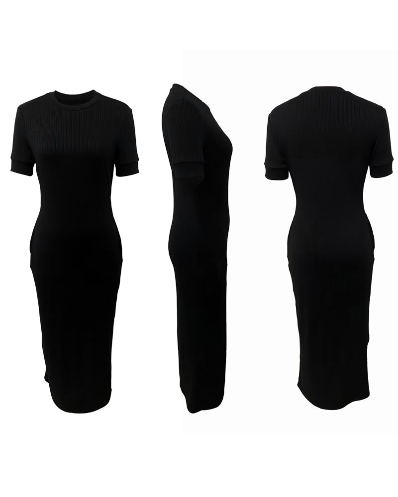 O neck Short Sleeve Bodycon Dress