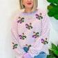 Purple Stripe Sequin Fleur de Lis Patched Pattern Long Sleeve Top