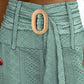 Hollow out High Waist O Ring Belted Above Knee Pants Casual Pants with Pocket