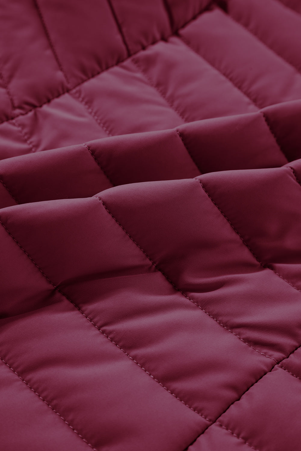 Burgundy Plush Collared Quilted Zipped Puffer Vest