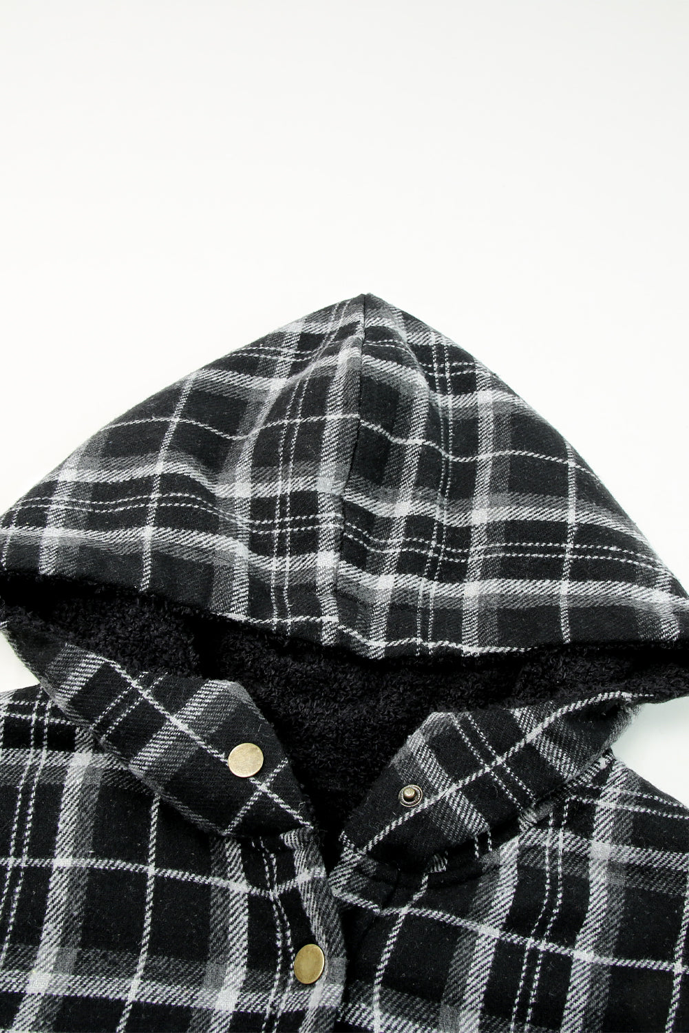 Black Plaid Pattern Sherpa Lined Hooded Shacket