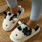 White Cute Cow Thick Sole Plush Thermal Home Slippers