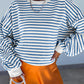 Blue Stripe Drop Shoulder Crew Neck Loose Sweatshirt