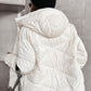 White Solid Quilted Hooded Zip Up Puffer Jackets