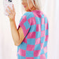 Sachet Pink Colorblock Plaid Pattern Ribbed Trim Sweater Tank Top