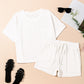 Jet Stream Textured Patched Pocket Short Sleeve Top Drawstring Shorts Set