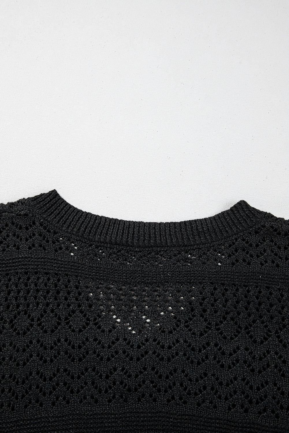 Black Eyelet Pattern Detail V Neck Drop Shoulder Sweater