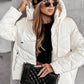 White Solid Quilted Hooded Zip Up Puffer Jackets