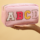 Pink ABCD Letter Decor Corduroy Zipper Cosmetic Bag