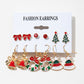 Racing Red 6 Pairs/Set Christmas Tree Wreath Bell Bow Knot Earring Set