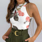 Floral Print Basic Tank Top & Shorts Set With Belt