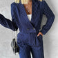 Striped Blazer Coat & Straight Leg Pants Set