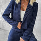 Striped Blazer Coat & Straight Leg Pants Set