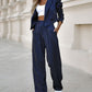 Striped Blazer Coat & Straight Leg Pants Set