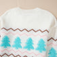 White Striped Christmas Tree Ribbed Trim Drop Shoulder Sweater