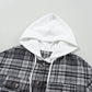 Black Plaid Print Flap Pockets Contrast Hooded Loose Shacket