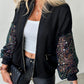 Zipper Design Contrast Sequin Casual Jacket