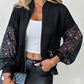 Zipper Design Contrast Sequin Casual Jacket