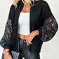 Zipper Design Contrast Sequin Casual Jacket