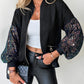 Zipper Design Contrast Sequin Casual Jacket