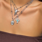 Silvery Western Steer Cactus Pendant Adjustable Multi Layer Necklace