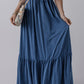 Sail Blue Solid Color Lace up High Waist Tiered Maxi Skirt