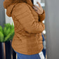 Zipper Pocket Design Shirred Fuzzy Trim Lined Hooded Puffer Jacket