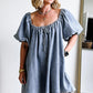 Myosotis Bubble Sleeve Square Neck Denim Babydoll Dress