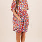 Red Dainty Flower Printed Plus Size Short Sleeve Shift Dress