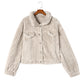 Khaki Solid Color Plush Fleece Button up Jacket