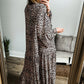 Apricot Leopard Print Tiered Wide Sleeve Maxi Dress