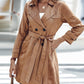 Double Breasted Long Trench Coat Classic Lapel Slim Overcoat with Belt