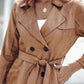 Double Breasted Long Trench Coat Classic Lapel Slim Overcoat with Belt