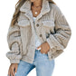 Khaki Solid Color Plush Fleece Button up Jacket