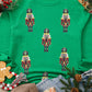 Green Sequin Nutcracker Patched Pattern Raglan Sleeve Christmas Sweatshirt