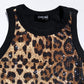 Contrast Sequin Leopard Pattern O neck Sleeveless Tank Tops Slim Fitted Shirt