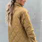 Tan Quilted Flap Pockets Snap Buttoned Puffer Jacket