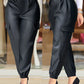 PU Leather High Waist Cargo Pants with Flap Pocket Chain Decor Cuffed Jogger Pants