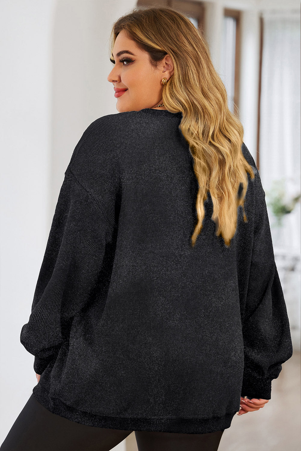 Black Plus Size Santa Claus Patched Textured Sweatshirt