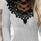 Long Sleeve Lace Patch Pocket Design Ribbed Mini Dress