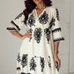 Beige Western Geometric Print 3/4 Sleeve Loose Midi Dress