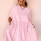 Light Pink Solid Color Pocketed Raw Edge Babydoll Dress