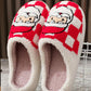 Fiery Red Checkered Santa Claus Graphic Plush Home Slippers