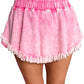 Pink Washed Wide Smocked Waistband Frayed Denim Shorts