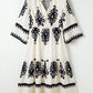 Beige Western Geometric Print 3/4 Sleeve Loose Midi Dress