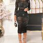 3PCS Crop Top Shorts Set With Mock Neck Long Sleeve Rhinestone See Through Sheer Mesh Midi Dress