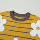 Yellow Stripe Daisy Floral Knitted Round Neck Sweater