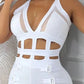 Hollow Out Halter Buckled Contrast Mesh Jumpsuit